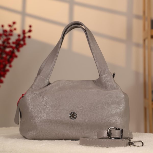 Gray Leather Shoulder Bag and Handbag , Multi-Purpose and Zippered 1 Gray Leather Shoulder Bag and Handbag , Multi-Purpose and Zippered