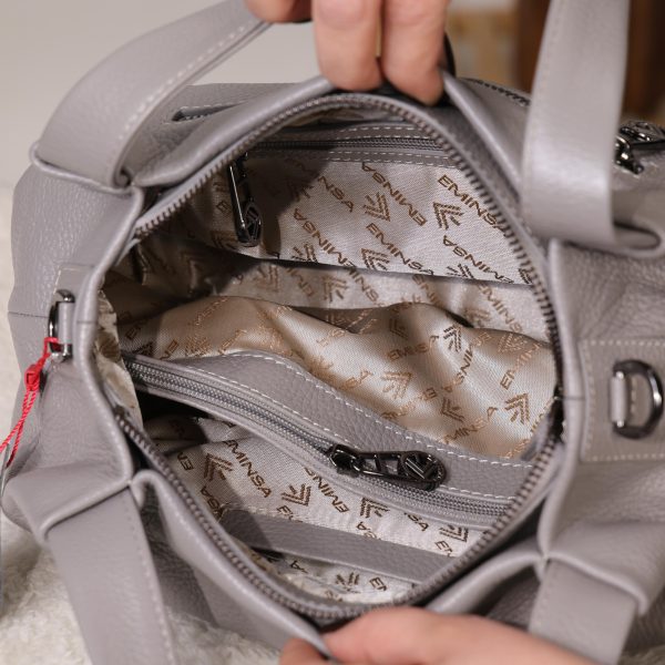 Gray Leather Shoulder Bag and Handbag , Multi-Purpose and Zippered 11 Gray Leather Shoulder Bag and Handbag , Multi-Purpose and Zippered