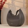 Gray Leather Shoulder Bag / Handbag With Ajustable Shoulder Strap , Zippered and All Season