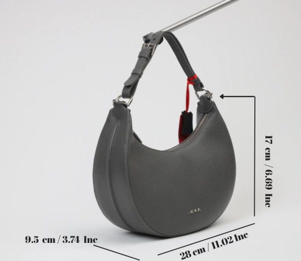 Gray Leather Shoulder Bag / Handbag With Ajustable Shoulder Strap , Zippered and All Season