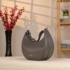 Gray Leather Shoulder Bag / Handbag With Ajustable Shoulder Strap , Zippered and All Season