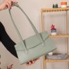 Green Leather Shoulder Bag , Everyday Bag With Magnetic Closure
