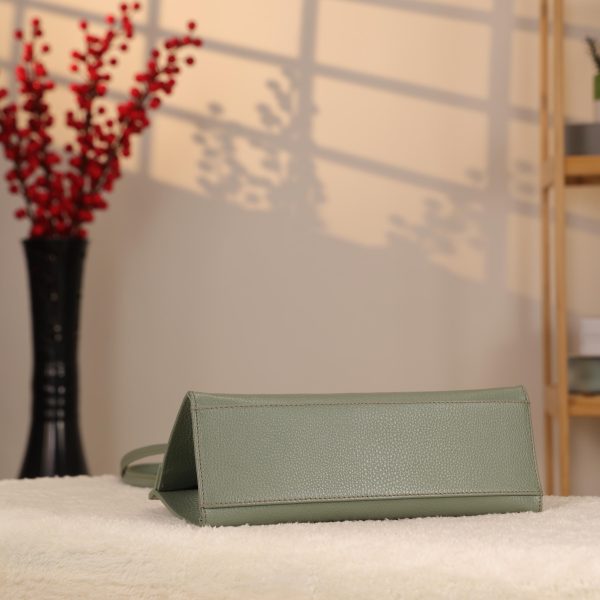 Green Leather Shoulder Bag , Everyday Bag With Magnetic Closure