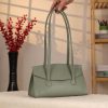 Green Leather Shoulder Bag , Everyday Bag With Magnetic Closure