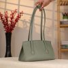 Green Leather Shoulder Bag , Everyday Bag With Magnetic Closure