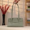 Green Leather Shoulder Bag , Everyday Bag With Magnetic Closure
