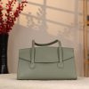 Green Leather Shoulder Bag , Everyday Bag With Magnetic Closure