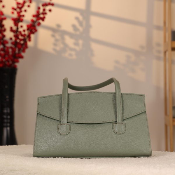 Green Leather Shoulder Bag , Everyday Bag With Magnetic Closure