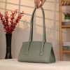 Green Leather Shoulder Bag , Everyday Bag With Magnetic Closure