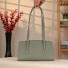 Green Leather Shoulder Bag , Everyday Bag With Magnetic Closure