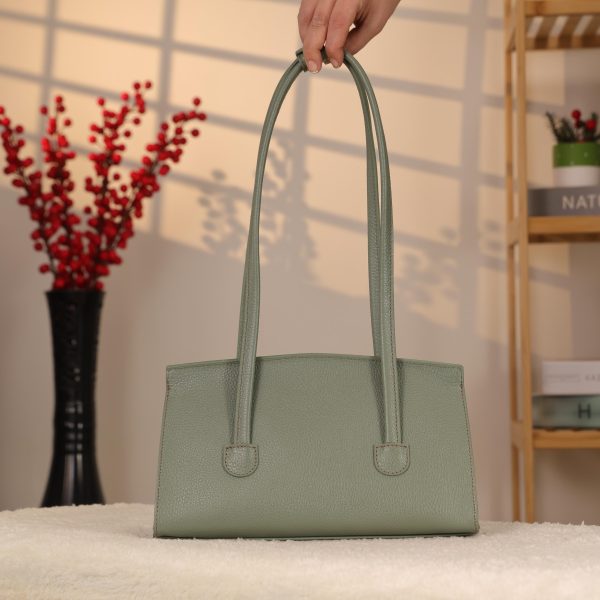 Green Leather Shoulder Bag , Everyday Bag With Magnetic Closure