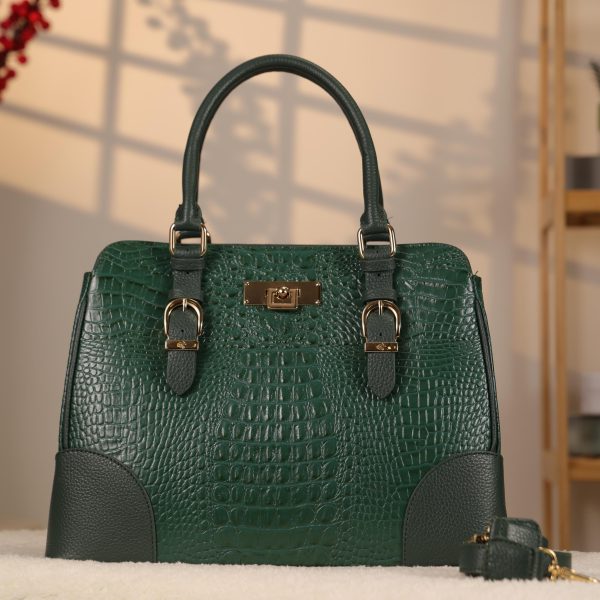 Green Luxury Handbag From Real Cow Leather With Shoulder Strap 2 Green Luxury Handbag From Real Cow Leather With Shoulder Strap