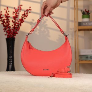 Light Red Shoulder Bag and Handbag With Adjustable Strap , Top Zipper