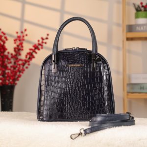 Navy Blue Leather Handbag With Shoulder Strap - Multi-Compartment 1 Navy Blue Leather Handbag With Shoulder Strap - Multi-Compartment