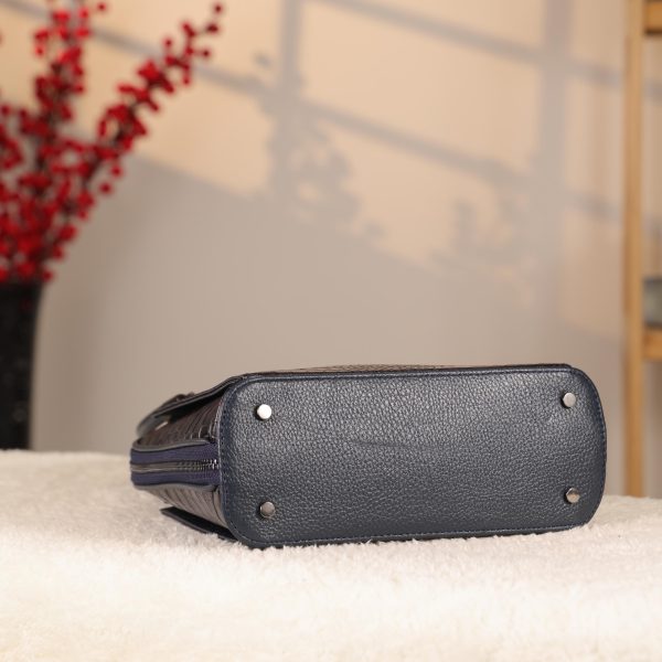Navy Blue Leather Handbag With Shoulder Strap - Multi-Compartment 11 Navy Blue Leather Handbag With Shoulder Strap - Multi-Compartment