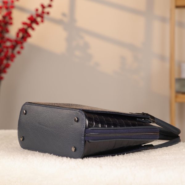 Navy Blue Leather Handbag With Shoulder Strap - Multi-Compartment 12 Navy Blue Leather Handbag With Shoulder Strap - Multi-Compartment