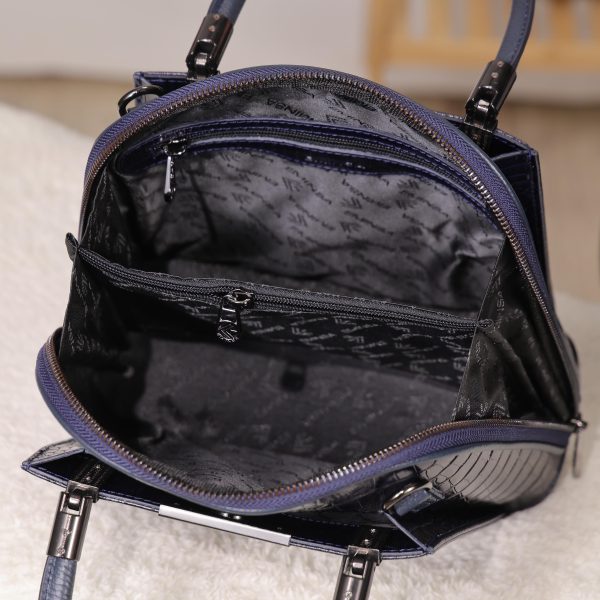 Navy Blue Leather Handbag With Shoulder Strap - Multi-Compartment 13 Navy Blue Leather Handbag With Shoulder Strap - Multi-Compartment