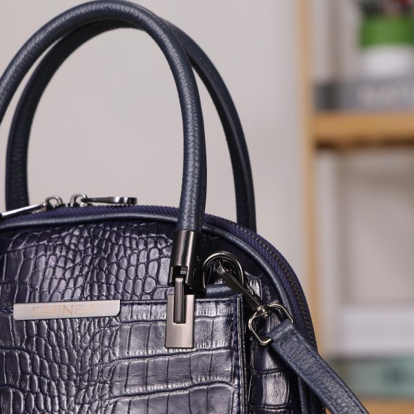 Navy Blue Leather Handbag With Shoulder Strap - Multi-Compartment 14 Navy Blue Leather Handbag With Shoulder Strap - Multi-Compartment