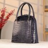 Navy Blue Leather Handbag With Shoulder Strap - Multi-Compartment 6 Navy Blue Leather Handbag With Shoulder Strap - Multi-Compartment