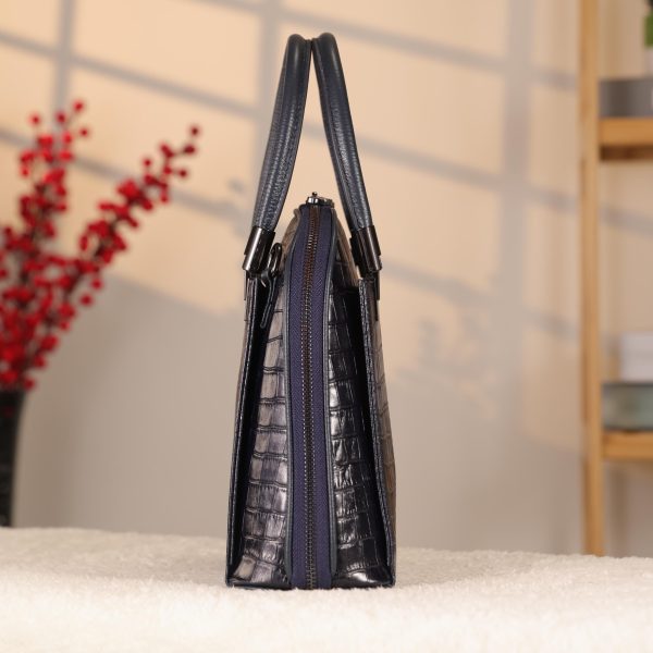 Navy Blue Leather Handbag With Shoulder Strap - Multi-Compartment 9 Navy Blue Leather Handbag With Shoulder Strap - Multi-Compartment