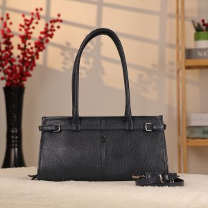 Navy Blue Leather Shoulder Bag and Handbag With Shoulder Strap , Trendy