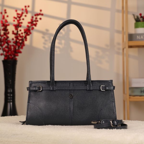 Navy Blue Leather Shoulder Bag and Handbag With Shoulder Strap , Trendy