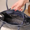 Navy Blue Leather Shoulder Bag and Handbag With Shoulder Strap , Trendy