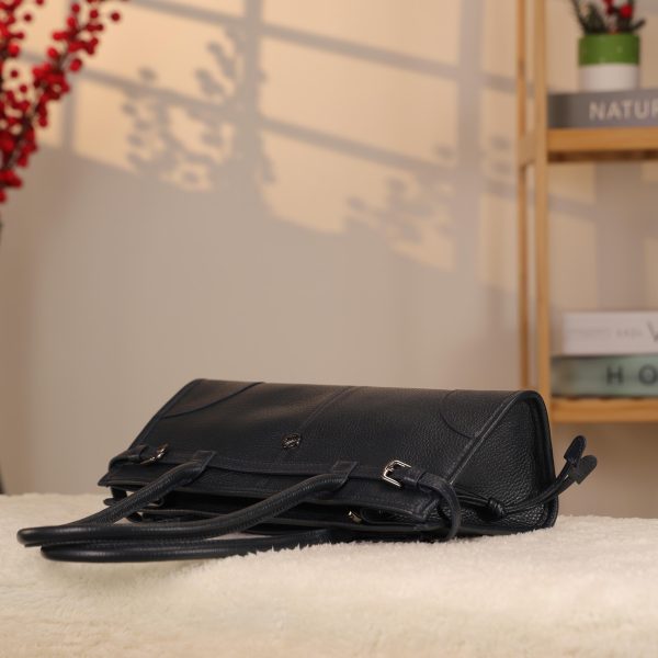 Navy Blue Leather Shoulder Bag and Handbag With Shoulder Strap , Trendy