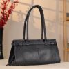 Navy Blue Leather Shoulder Bag and Handbag With Shoulder Strap , Trendy
