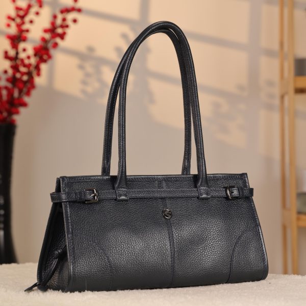 Navy Blue Leather Shoulder Bag and Handbag With Shoulder Strap , Trendy