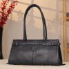 Navy Blue Leather Shoulder Bag and Handbag With Shoulder Strap , Trendy