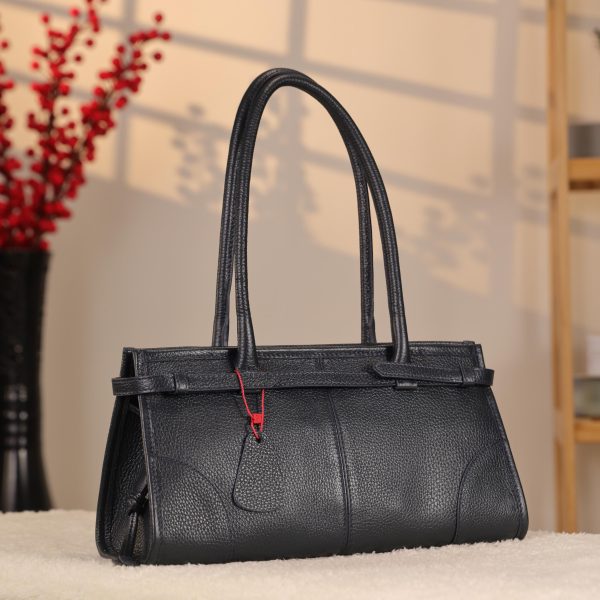Navy Blue Leather Shoulder Bag and Handbag With Shoulder Strap , Trendy