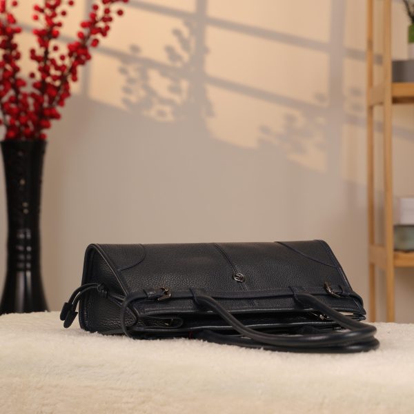 Navy Blue Leather Shoulder Bag and Handbag With Shoulder Strap , Trendy