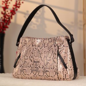 Pink Leather Handbag and Shoulder Bag With Shoulder Strap - Multi Compartment - Zippered