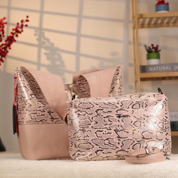 Pink Real Leather Shoulder Bag , Tote With Make-Up Bag and Strap 3 Pink Real Leather Shoulder Bag , Tote With Make-Up Bag and Strap