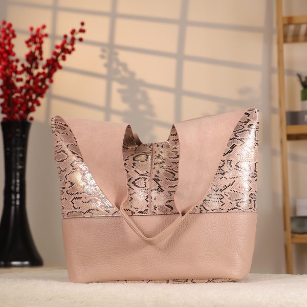 Pink Real Leather Shoulder Bag , Tote With Make-Up Bag and Strap 5 Pink Real Leather Shoulder Bag , Tote With Make-Up Bag and Strap
