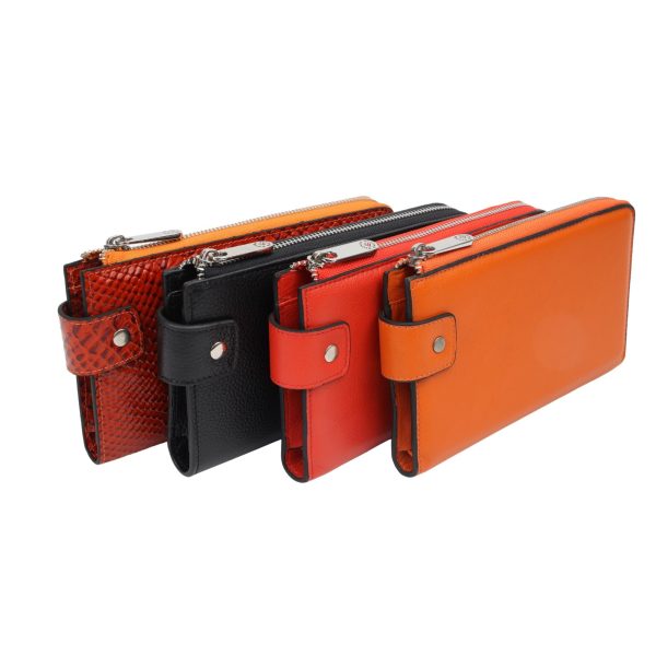 Real Cow Leather Wallet for Women , Zippered and With Magnetic Closure , Multi-Compartment