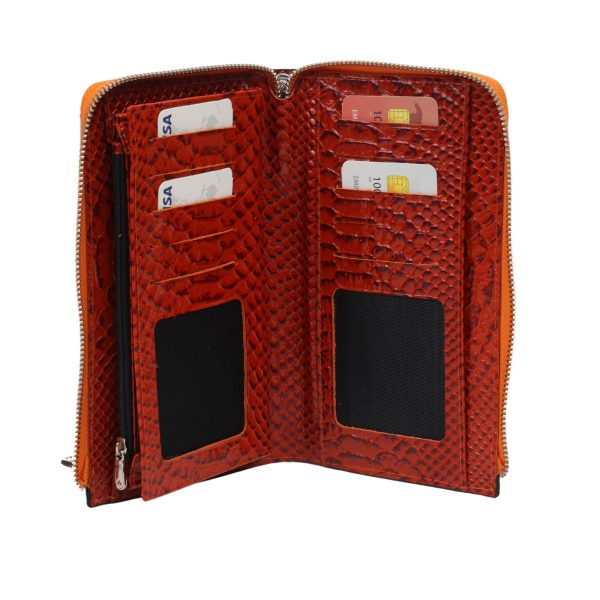 Real Cow Leather Wallet for Women , Zippered and With Magnetic Closure , Multi-Compartment