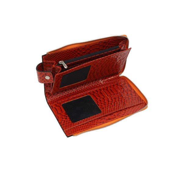 Real Cow Leather Wallet for Women , Zippered and With Magnetic Closure , Multi-Compartment