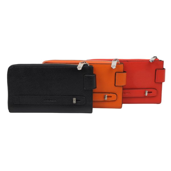 Real Cow Leather Wallet for Women , Zippered and With Magnetic Closure , Multi-Compartment