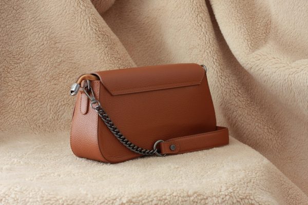 Real Leather Handbag With Adjustable Shoulder Strap , Chain - Zippered and Magnetic Closured Bag
