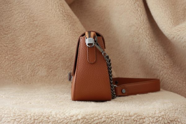 Real Leather Handbag With Adjustable Shoulder Strap , Chain - Zippered and Magnetic Closured Bag