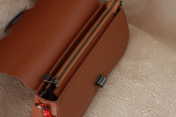 Real Leather Handbag With Adjustable Shoulder Strap , Chain - Zippered and Magnetic Closured Bag