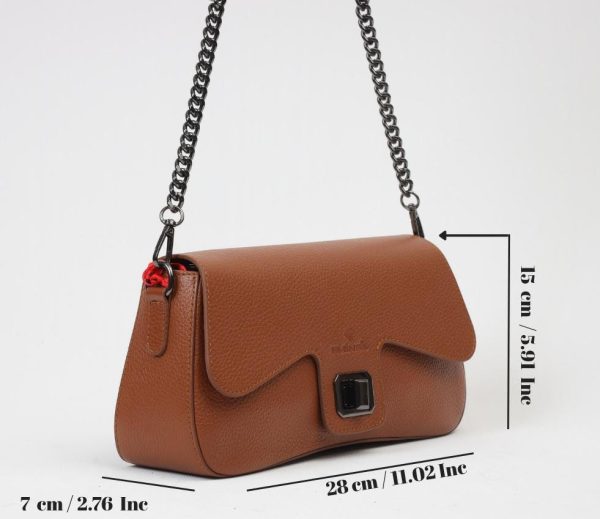 Real Leather Handbag With Adjustable Shoulder Strap , Chain - Zippered and Magnetic Closured Bag