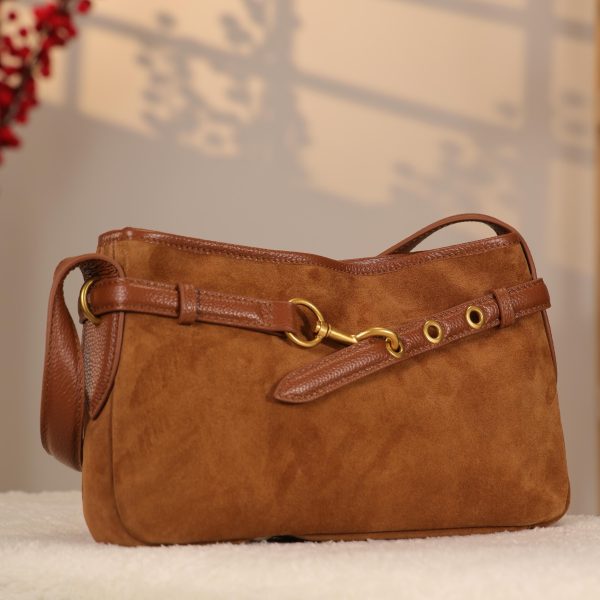 Real Suede Leather Bag - Zippered and Everyday Bag 1 Real Suede Leather Bag - Zippered and Everyday Bag