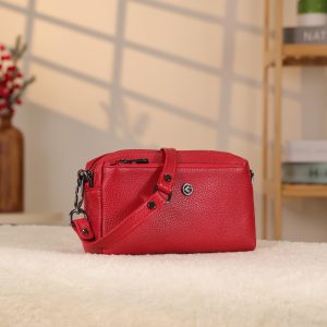 Red Colour Real Leather Bag - 40125 With Shoulder Strap , Zippered and Multi-Compartment 1 Red Colour Real Leather Bag - 40125 With Shoulder Strap , Zippered and Multi-Compartment