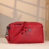 Red Colour Real Leather Bag - 40125 With Shoulder Strap , Zippered and Multi-Compartment