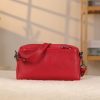 Red Colour Real Leather Bag - 40125 With Shoulder Strap , Zippered and Multi-Compartment