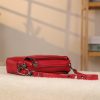 Red Colour Real Leather Bag - 40125 With Shoulder Strap , Zippered and Multi-Compartment