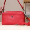 Red Colour Real Leather Bag - 40125 With Shoulder Strap , Zippered and Multi-Compartment